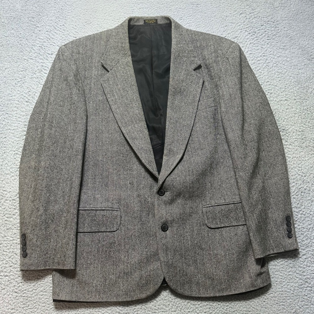 Robert Stock Men's 42R Gray Herringbone Wool Blend‎ Blazer Sport Coat Jacket